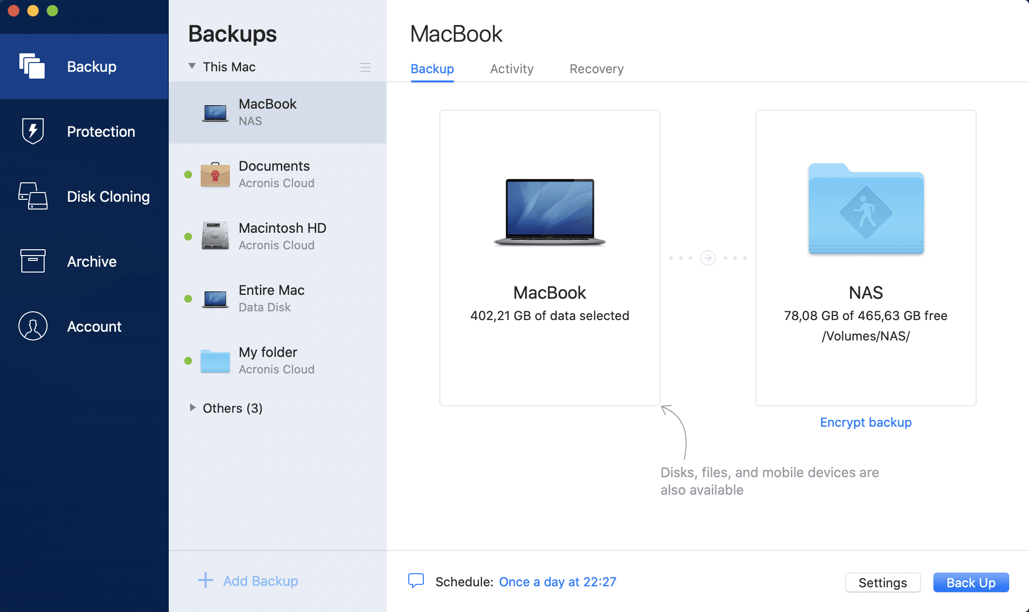 Saves backup. Acronis Cyber Backup.