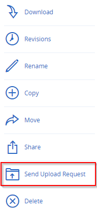 Send Upload Request option in the right sidebar, just below 'Share'