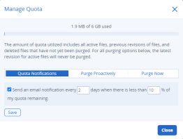 The Manage Quota settings dialog